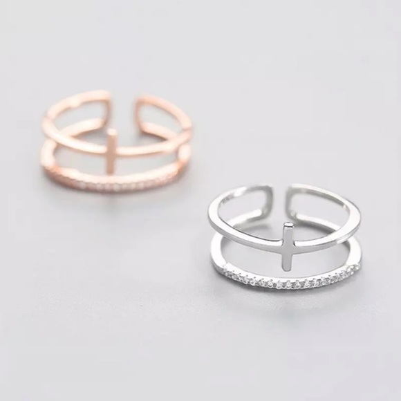 "Light of Mine" Cross Diamond Christian Religious Faith Layered Double Gift Ring - Picture 2 of 6